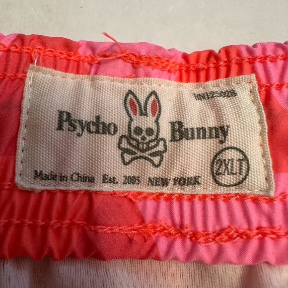 Psycho Bunny 2XLT Alexander Geometric Print Swim Trunks Neon Coral 10” Inseam - Picture 3 of 12
